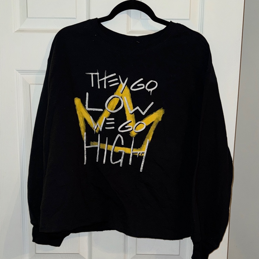 Well Worn Black Sweatshirt with Yellow and White Design